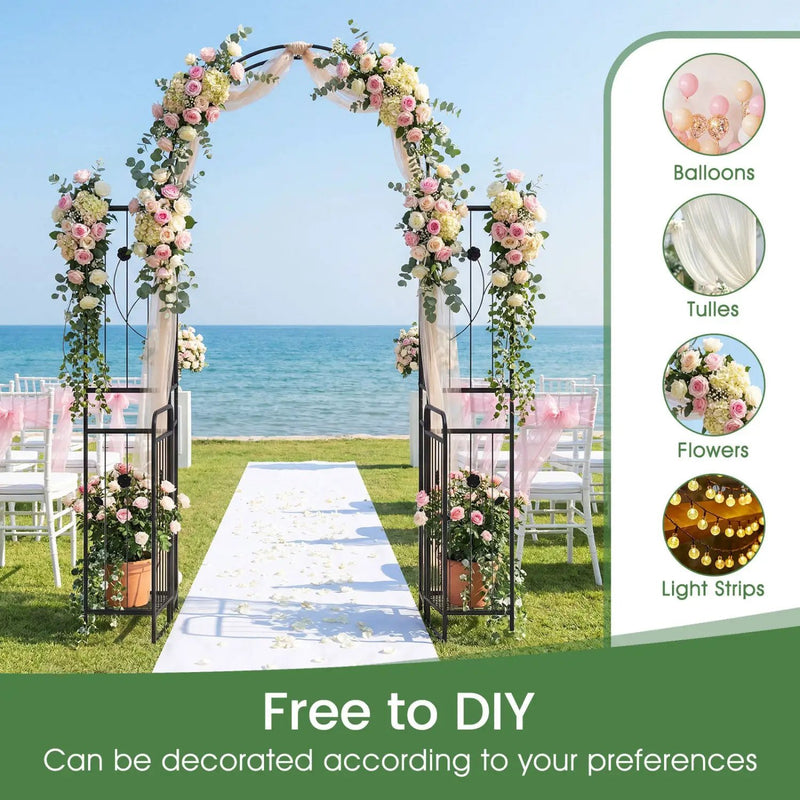 87 inch Tall Garden Arch with Gate Planter Shelves Climbing Trellises by DirectDeals