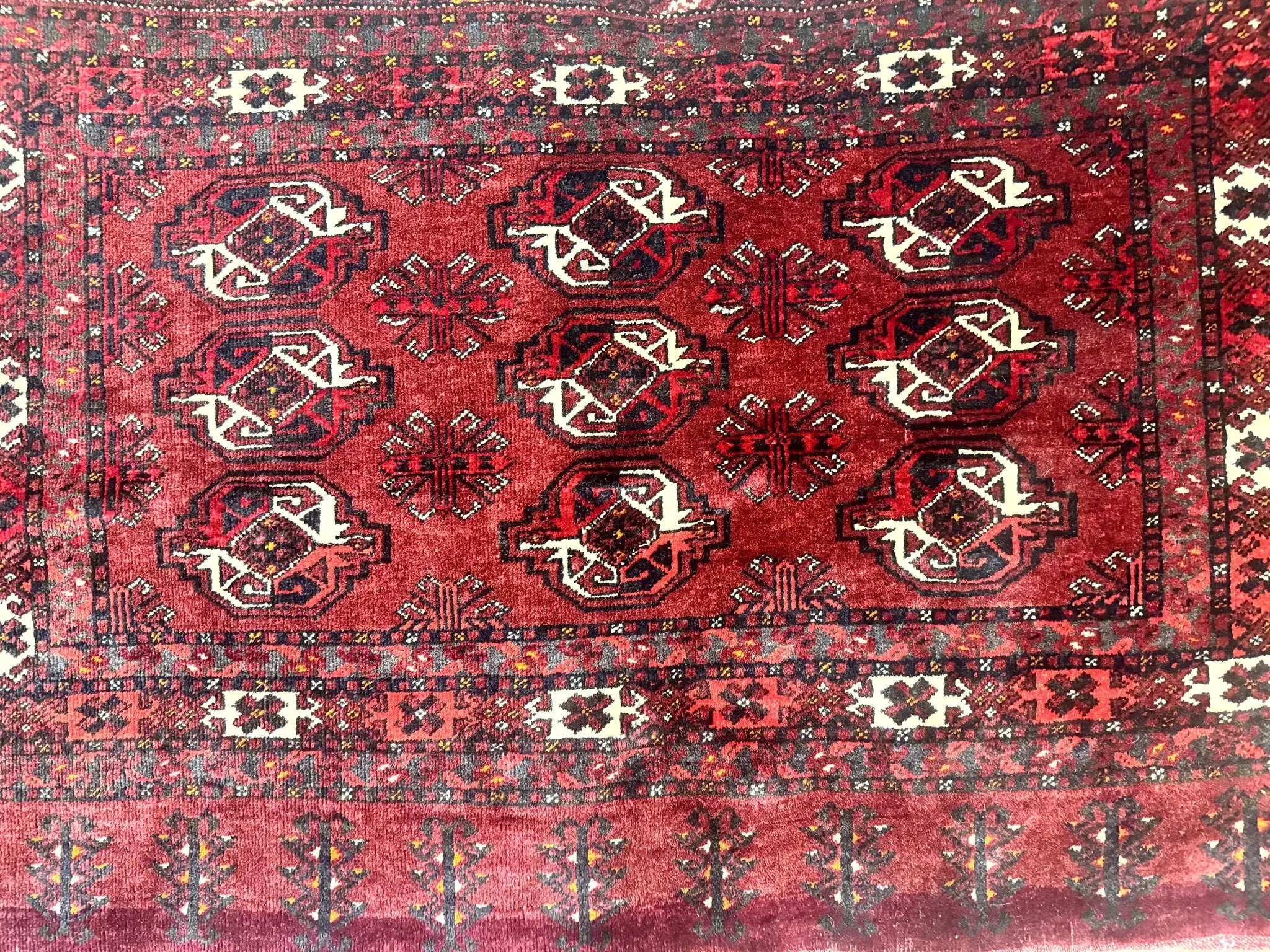 Antique Afghan Turkoman Mafrash Rug 3x5, Red, Hand Knotted, Wool, Tribal Collectible by Jewel Rugs