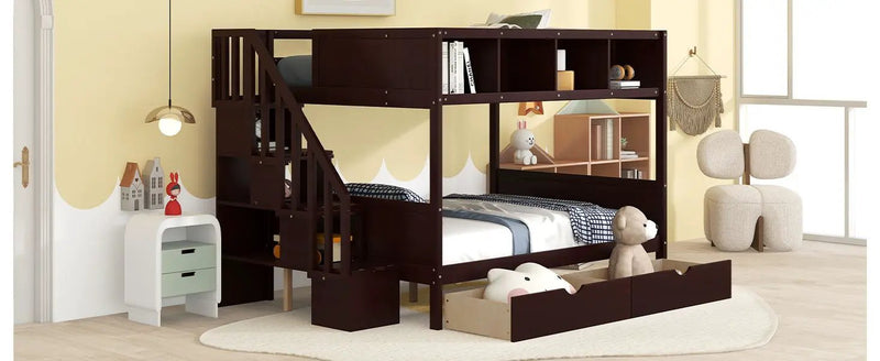 Bunk Bed With Shelfs, Storage Staircase And 2 Drawers by HouseOfZazla