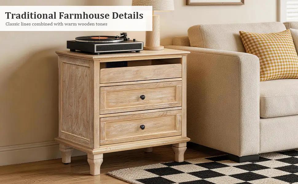 28" Wood Nightstand with Charging Station by HouseOfZazla