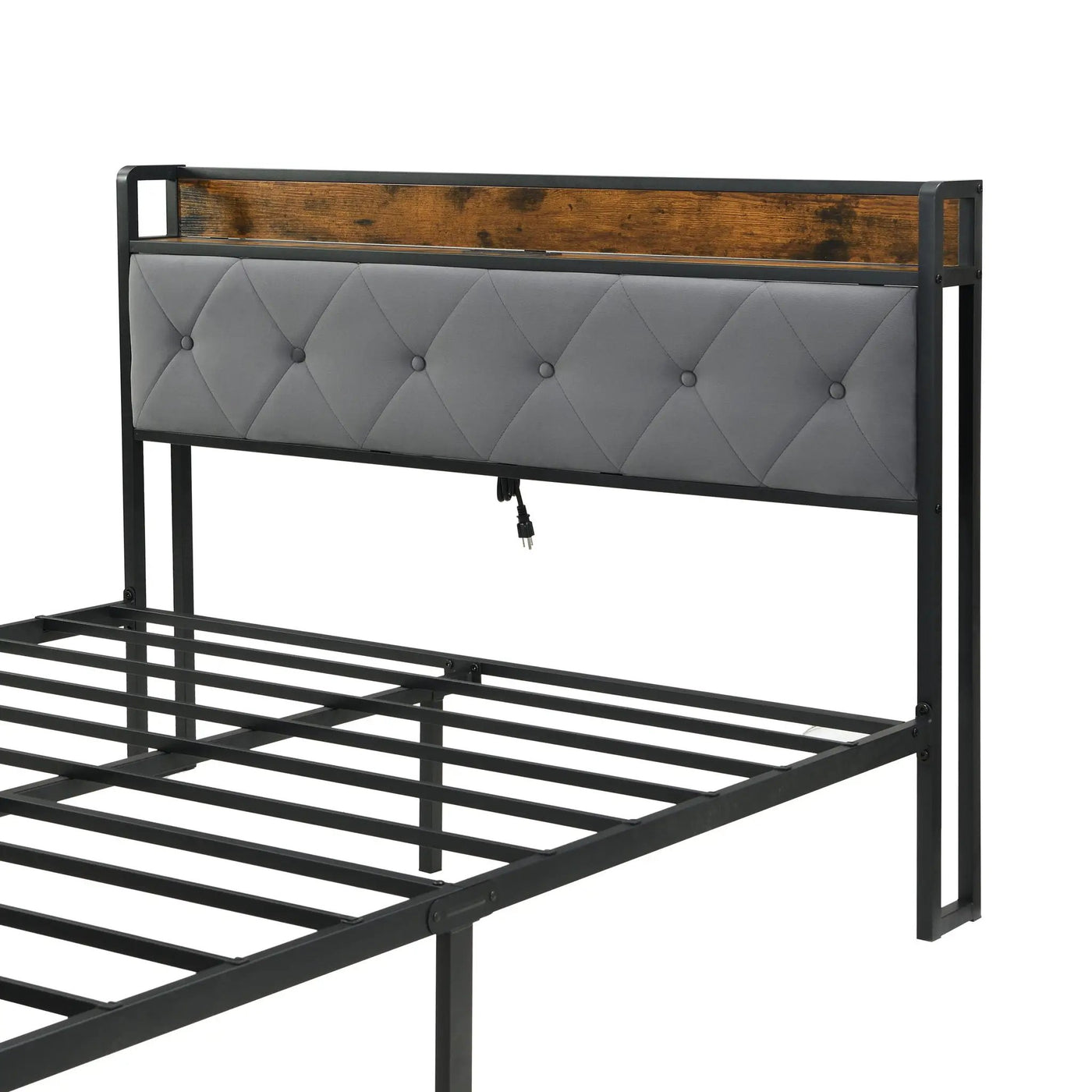 Modern Bed Frame With LED Lights, Upholstered Headboard, USB Charging by HouseOfZazla