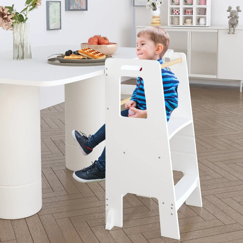 Standing Tower, Child Kitchen Step Stool Toddler, Montessori Stool Adjustable Height - White by Unique Piece Furniture