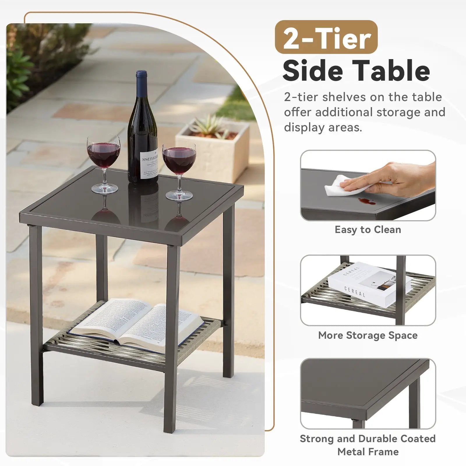 Outdoor Wicker Side Table 22x18x18 Inch All-Weather Rattan by HouseOfZazla