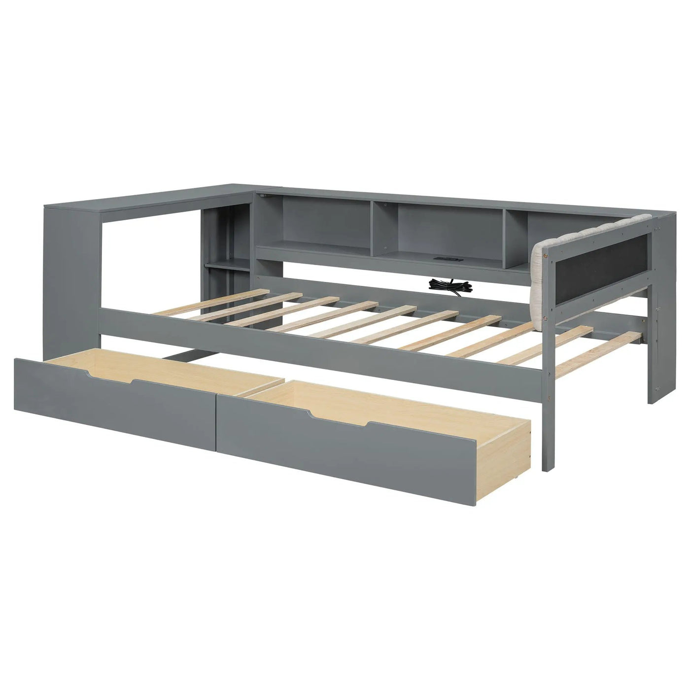 Upholstered Headboard Platform Bed With Storage Shelves, Drawers, Charging Station by HouseOfZazla