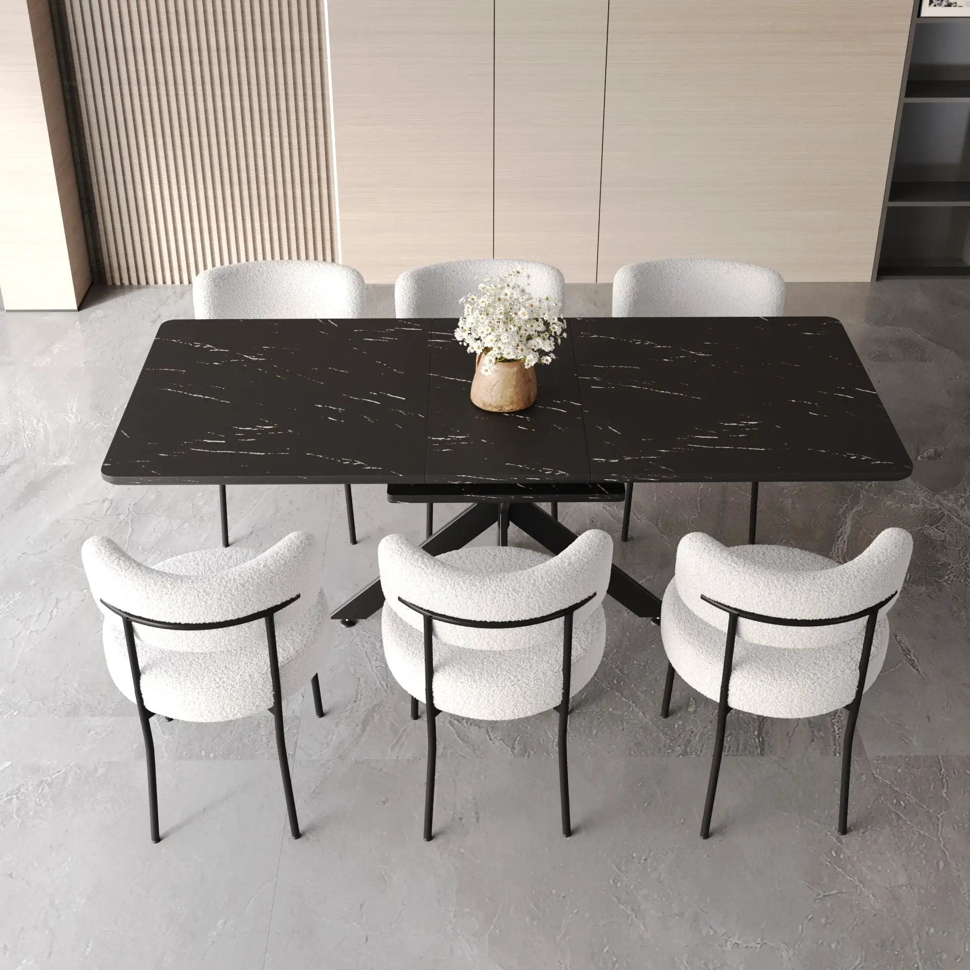 Extendable Dining Table Set With Curved Backrest Upholstered Chairs by Unique Piece Furniture