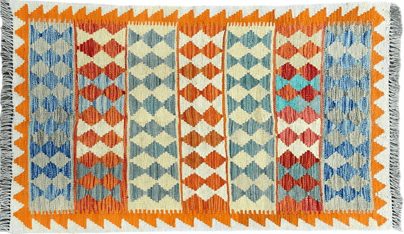 Small Chobi Kilim Rug 3x4 Colorful Diamond Kilim Small Turkish Multicolor Kilim with Diamond Pattern Wool Flatweave Nice by Jewel Rugs