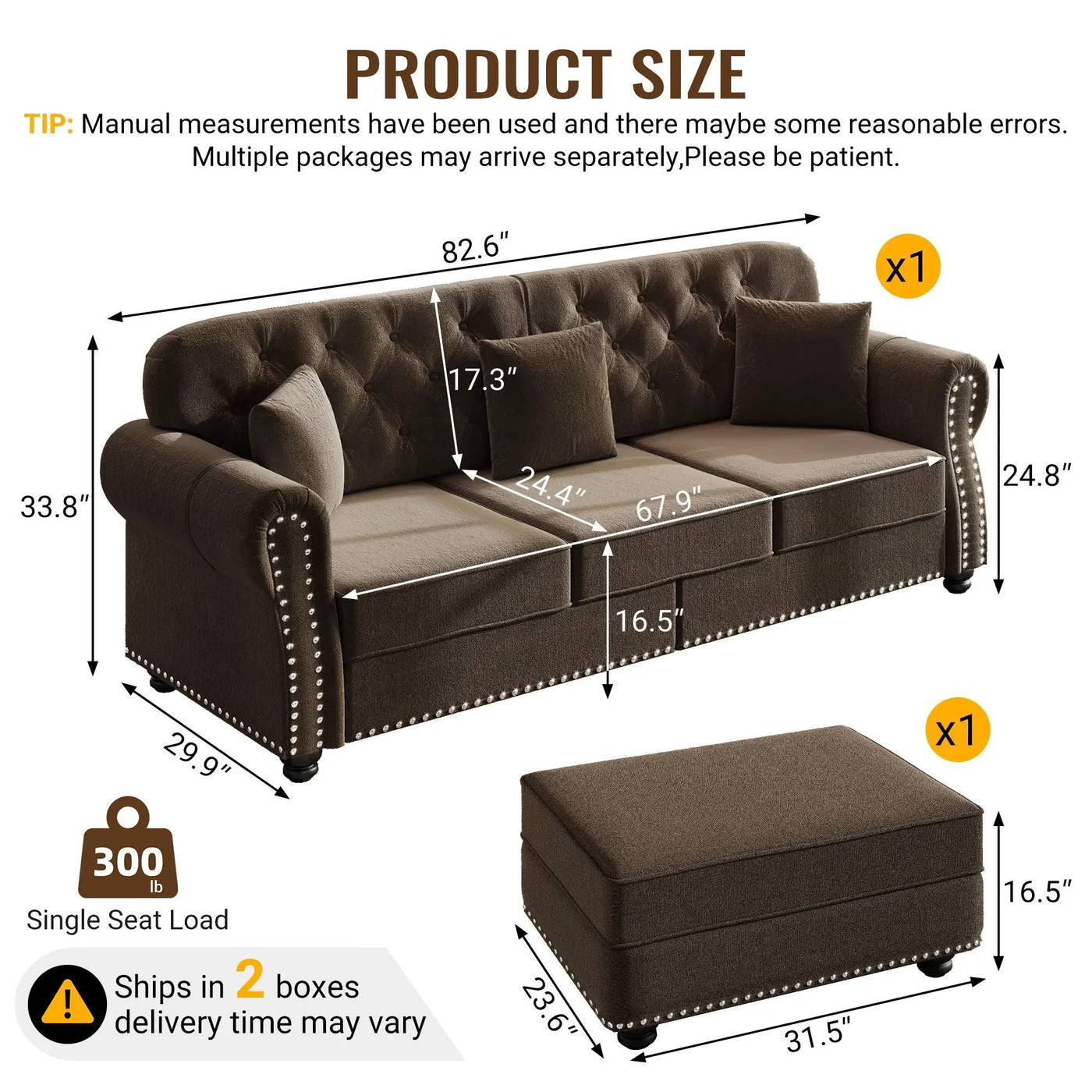 Upholstered 3 Seater Sofa Set With Ottoman by HouseOfZazla