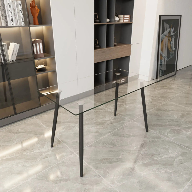 Modern Minimalist Rectangular Glass Dining Table With Tempered Glass Top Metal Legs, For 4 - 6 - Transparent by HouseOfZazla