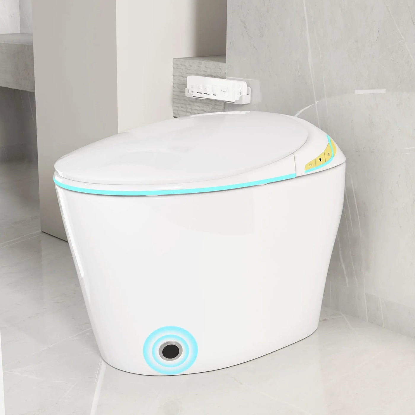 Unique Smart Toile With Built In Bidet, Auto Open / Close Seat, Foot Sensor, LED Display, Night Light, Warm Water & Dryer Ceramic by HouseOfZazla
