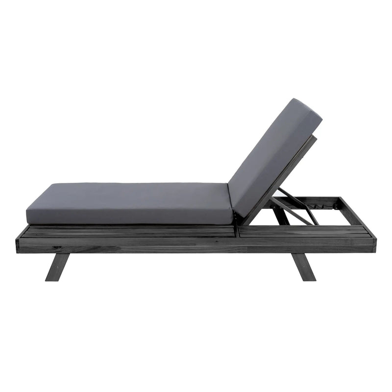 Lounge Chaise Set in Black Acacia Wood with Water-Resistant Cushions by HouseOfZazla