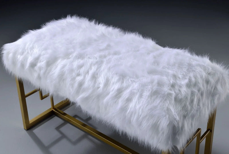 Bagley II - Bench Faux Fur - White / Gold by HouseOfZazla