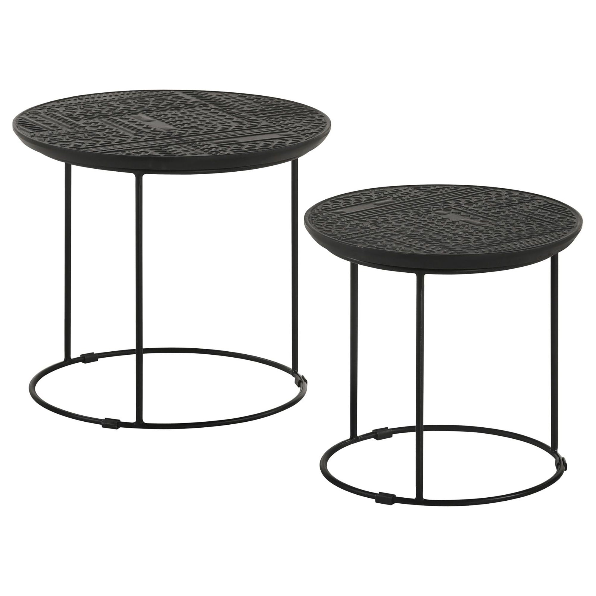 2 Piece Nesting Table With Embossed Tops And Base - Black by HouseOfZazla