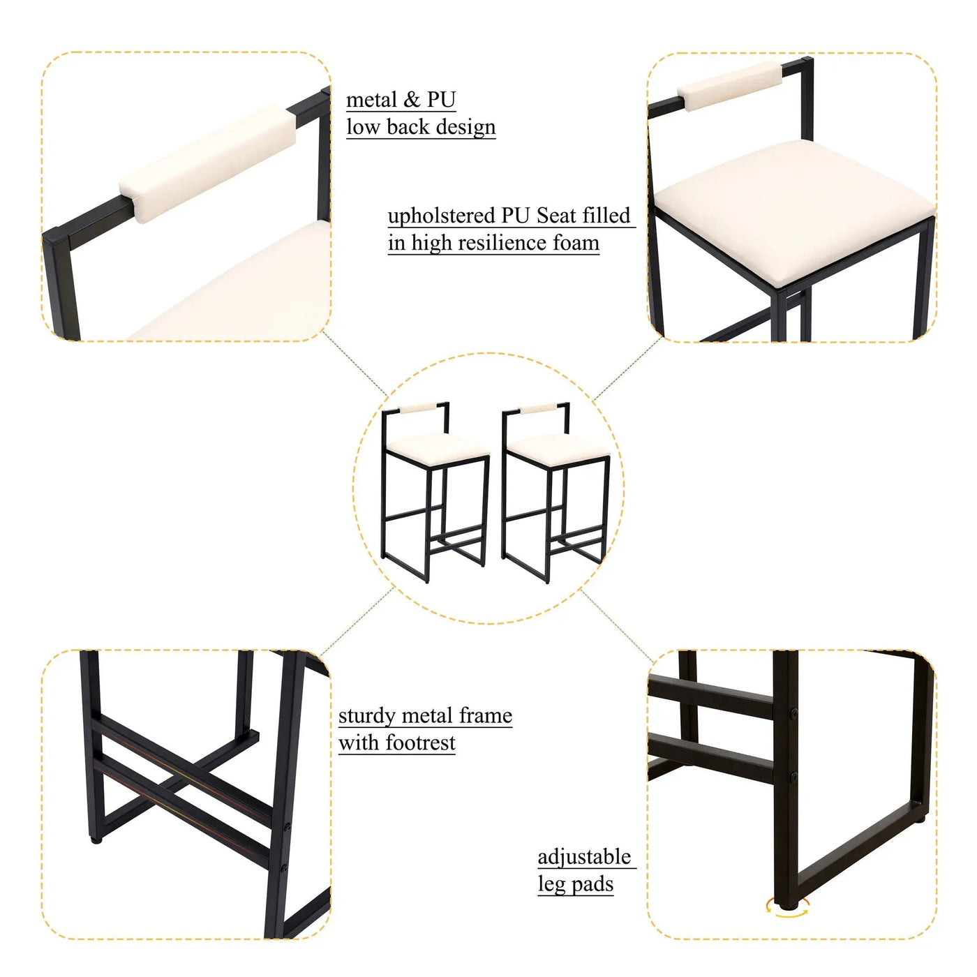 Elegant Bar Stool Set With Backrest And Footrest, Counter Height (Set of 2) by HouseOfZazla