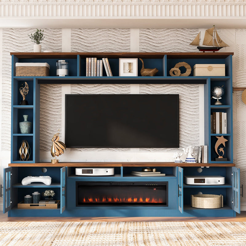 Wall Unit Entertainment Center with Electric Fireplace - Modern White