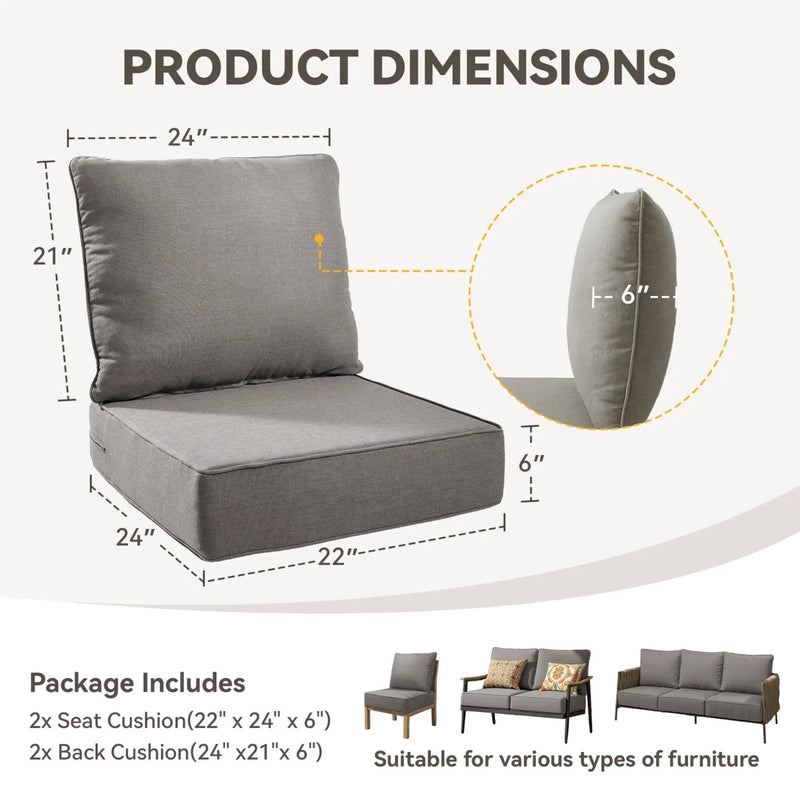 6 Inch Thick Outdoor Chair Cushion Set - Gray by HouseOfZazla