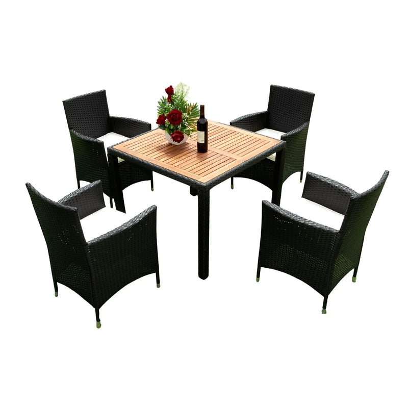 Outdoor Patio Wicker Dining Set With Acacia Wood Top by HouseOfZazla