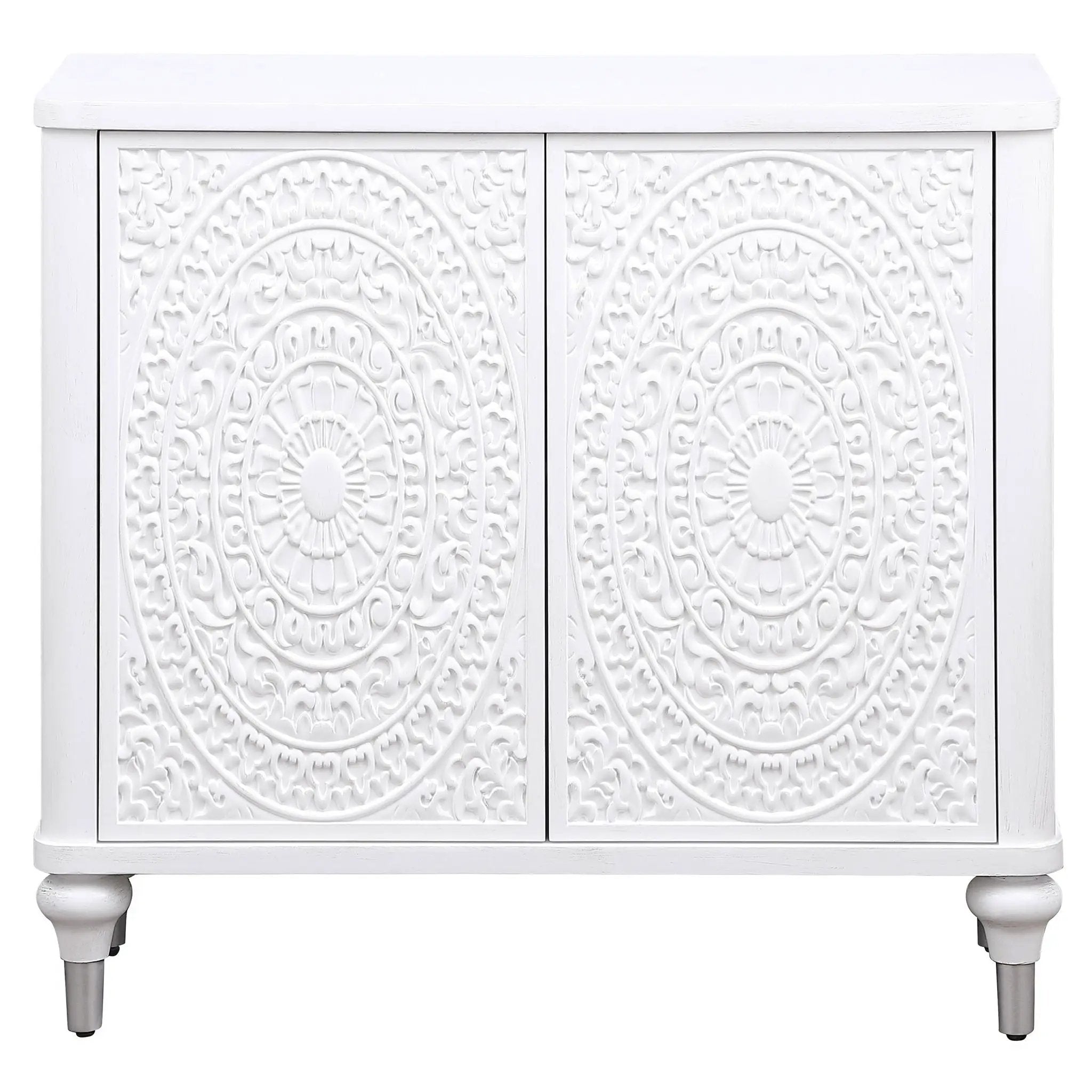 Cardella 2-door Mandala Accent Cabinet Distressed White by Unique Piece Furniture