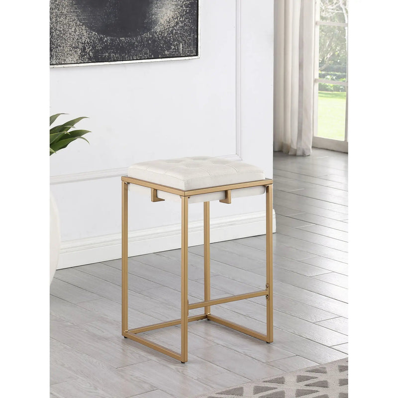 Square Counter Height Stools (Set of 2) - Beige / Gold by HouseOfZazla