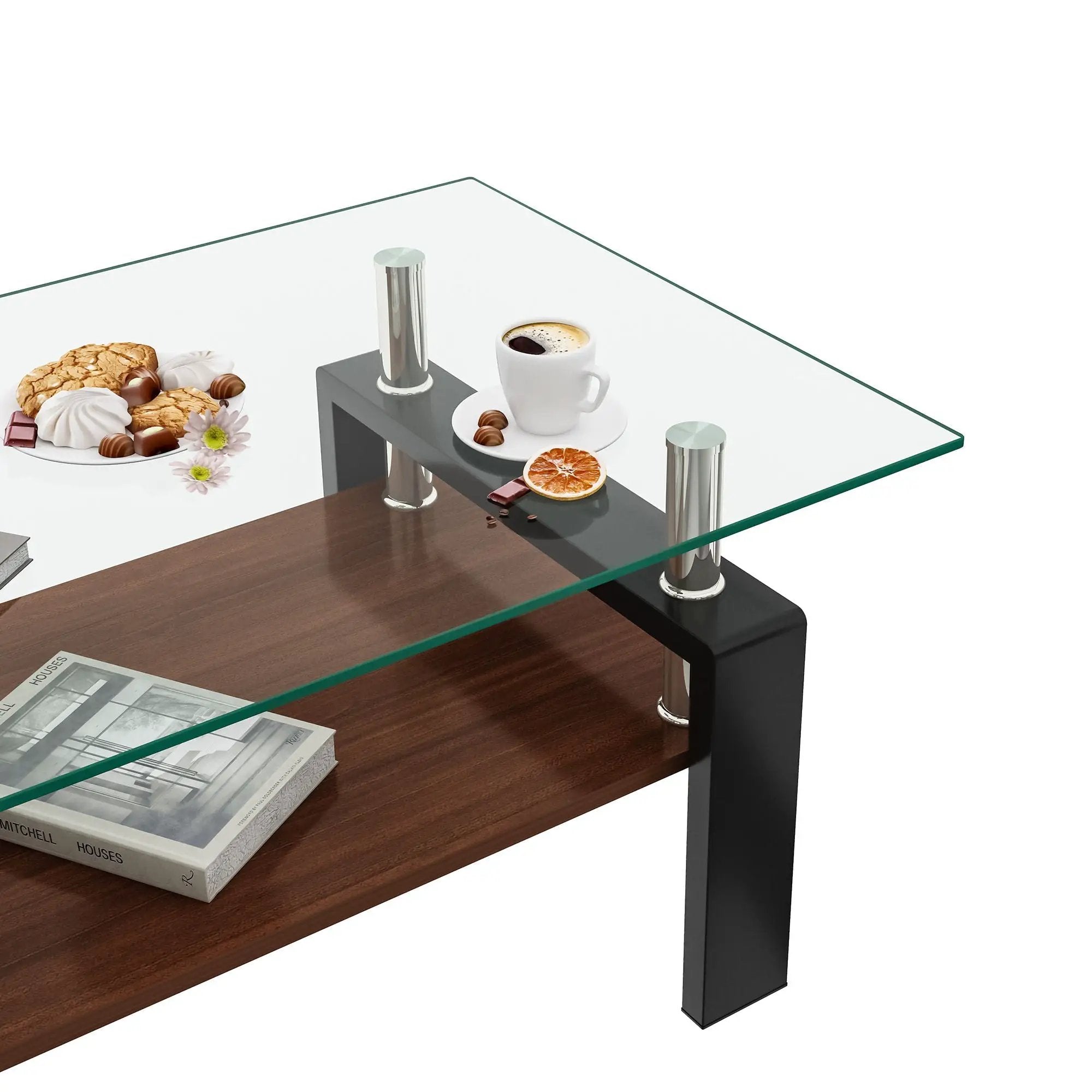 Modern Rectangular Coffee Table With Tempered Glass Top Layer, Table For Living Room - Transparent by Unique Piece Furniture