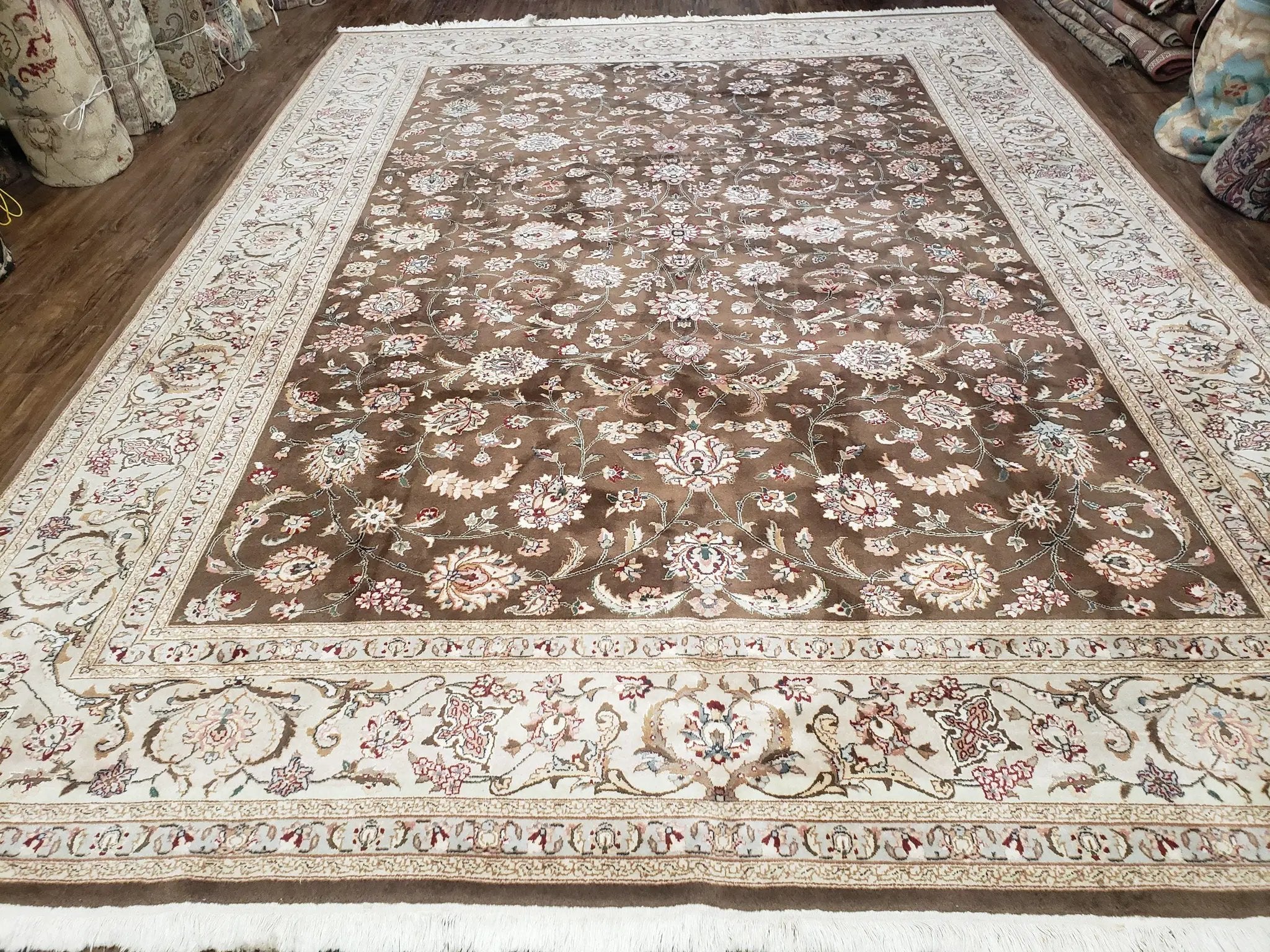 Vintage Pak-Persian Area Rug 9x12, Wool Hand-Knotted Spice Brown & Ivory Traditional Fine Oriental Carpet, Pakistani Carpet, 9 x 12 Fine Rug by Jewel Rugs