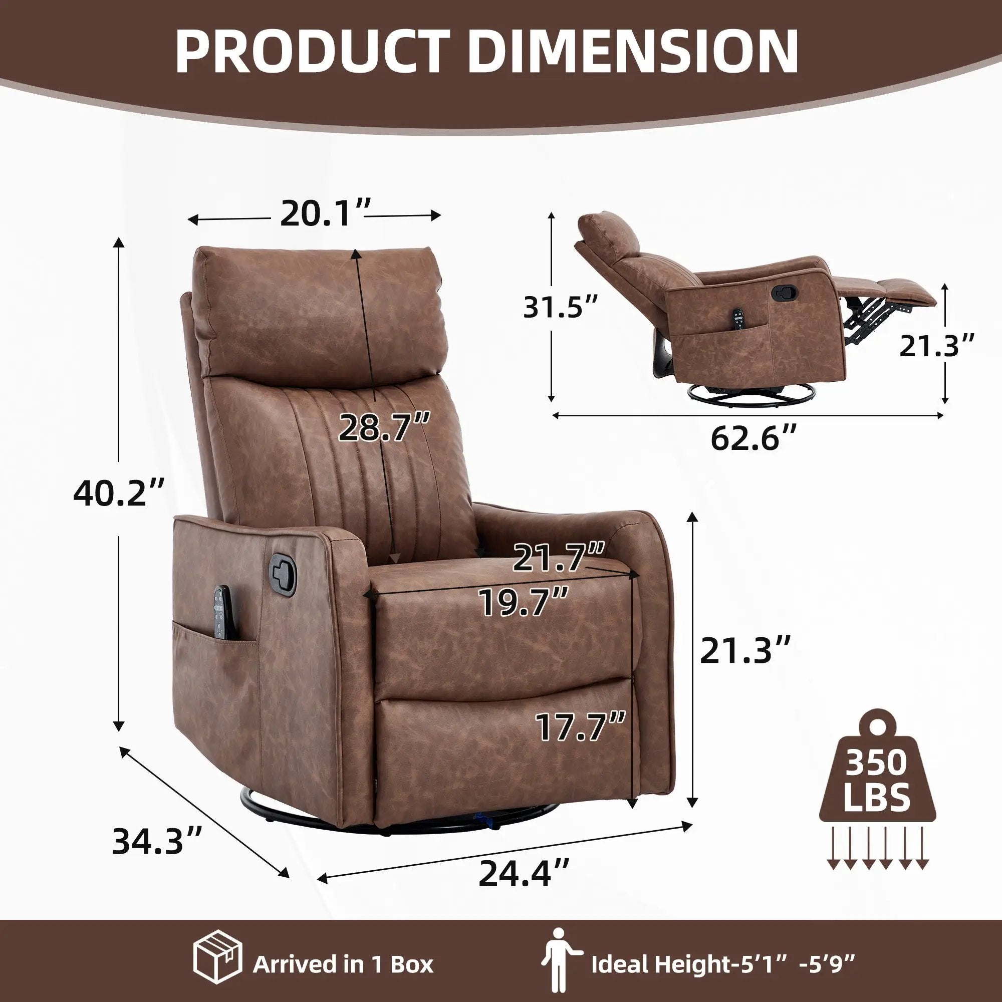 Brown Heat Massage Manual Recliner Chair by HouseOfZazla