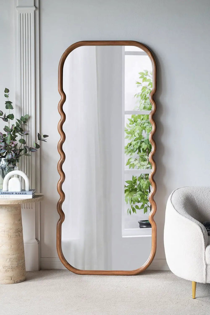 Oversized Wooden Floor Mirror With Unique Frame - Brown by HouseOfZazla