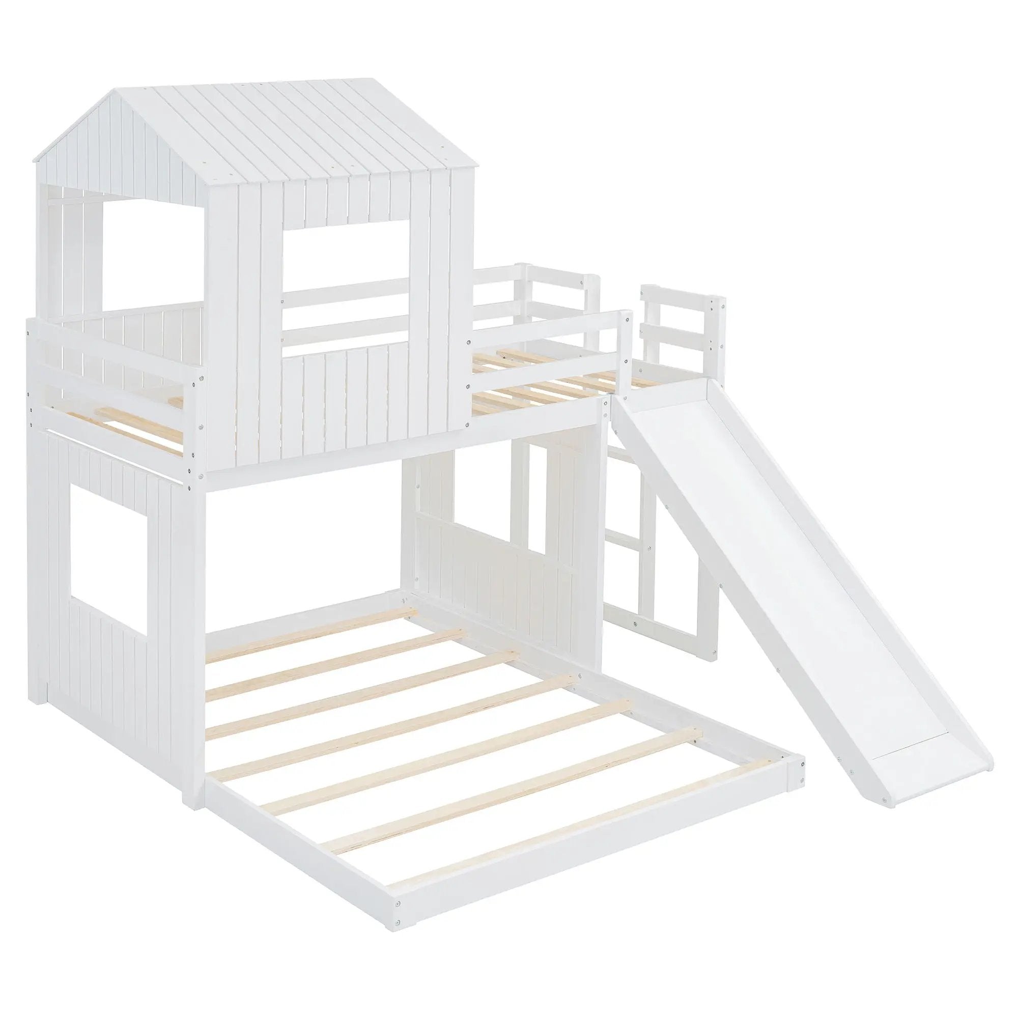Loft Bunk Bed With Playhouse, Farmhouse, Ladder, Slide And Guardrails by Unique Piece Furniture