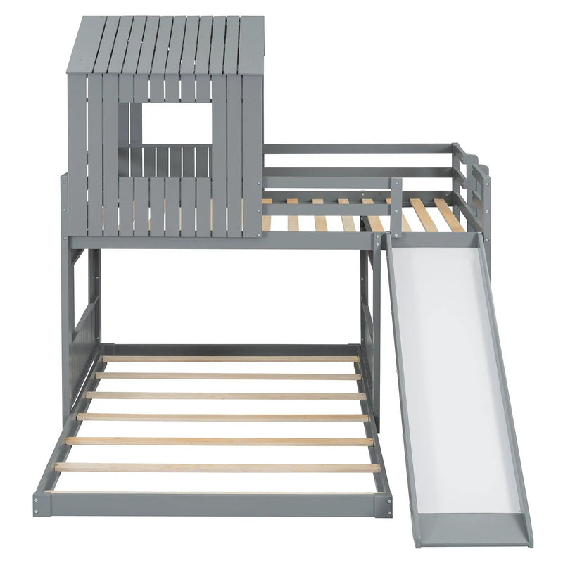 Loft Bunk Bed With Playhouse, Farmhouse, Ladder, Slide And Guardrails by Unique Piece Furniture