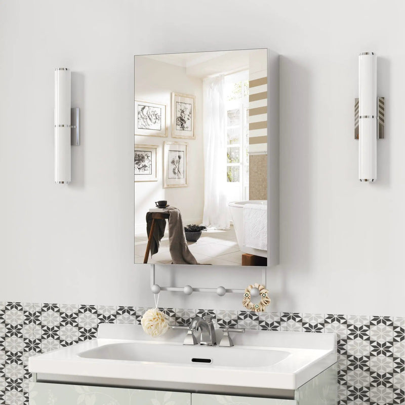 Medicine Cabinet, Wall Mounted Bathroom Mirror With Storage, Adjustable Shelves - Silver by Unique Piece Furniture