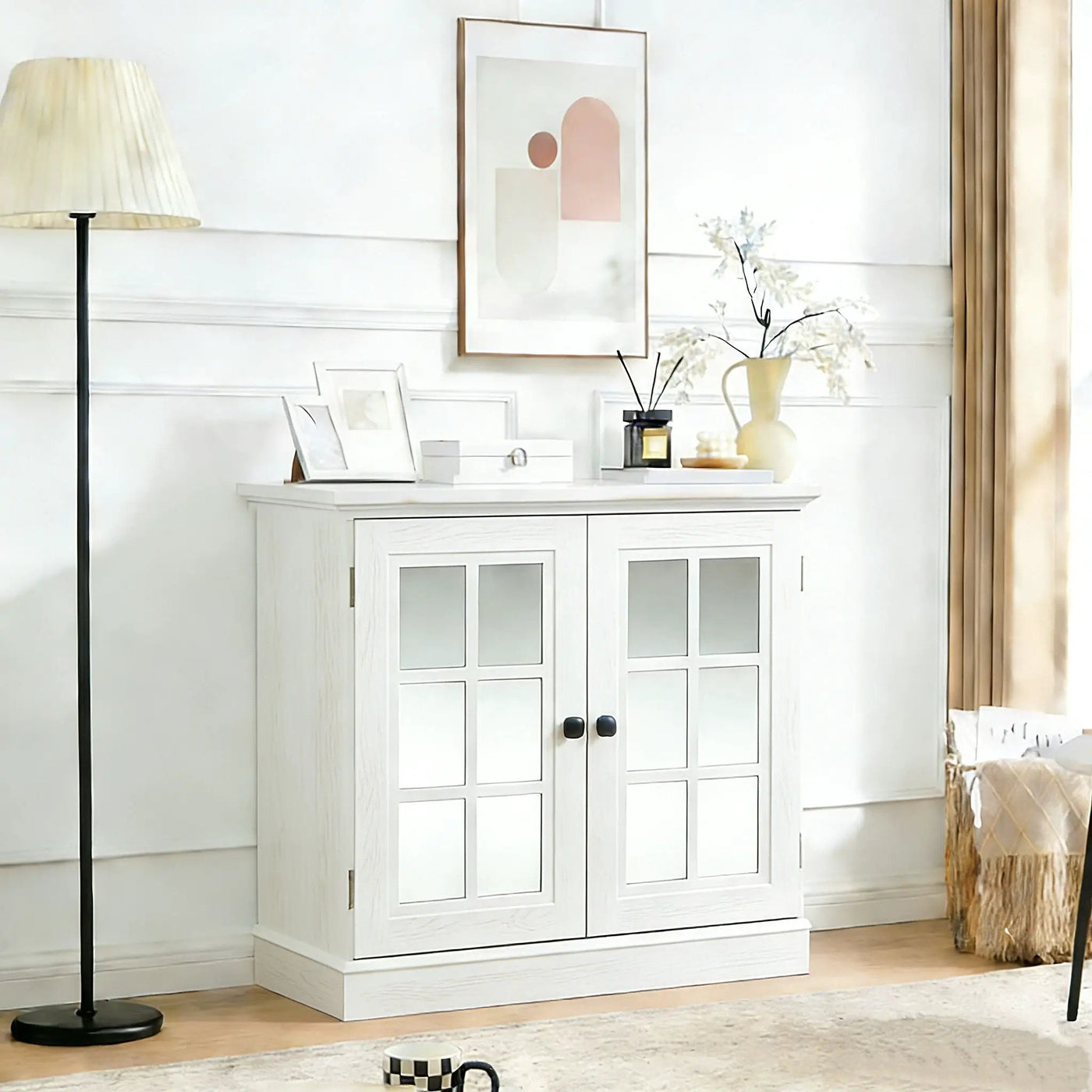 Sideboard Cabinet With Mirrored Doors, Adjustable Shelf, Metal Handles by HouseOfZazla