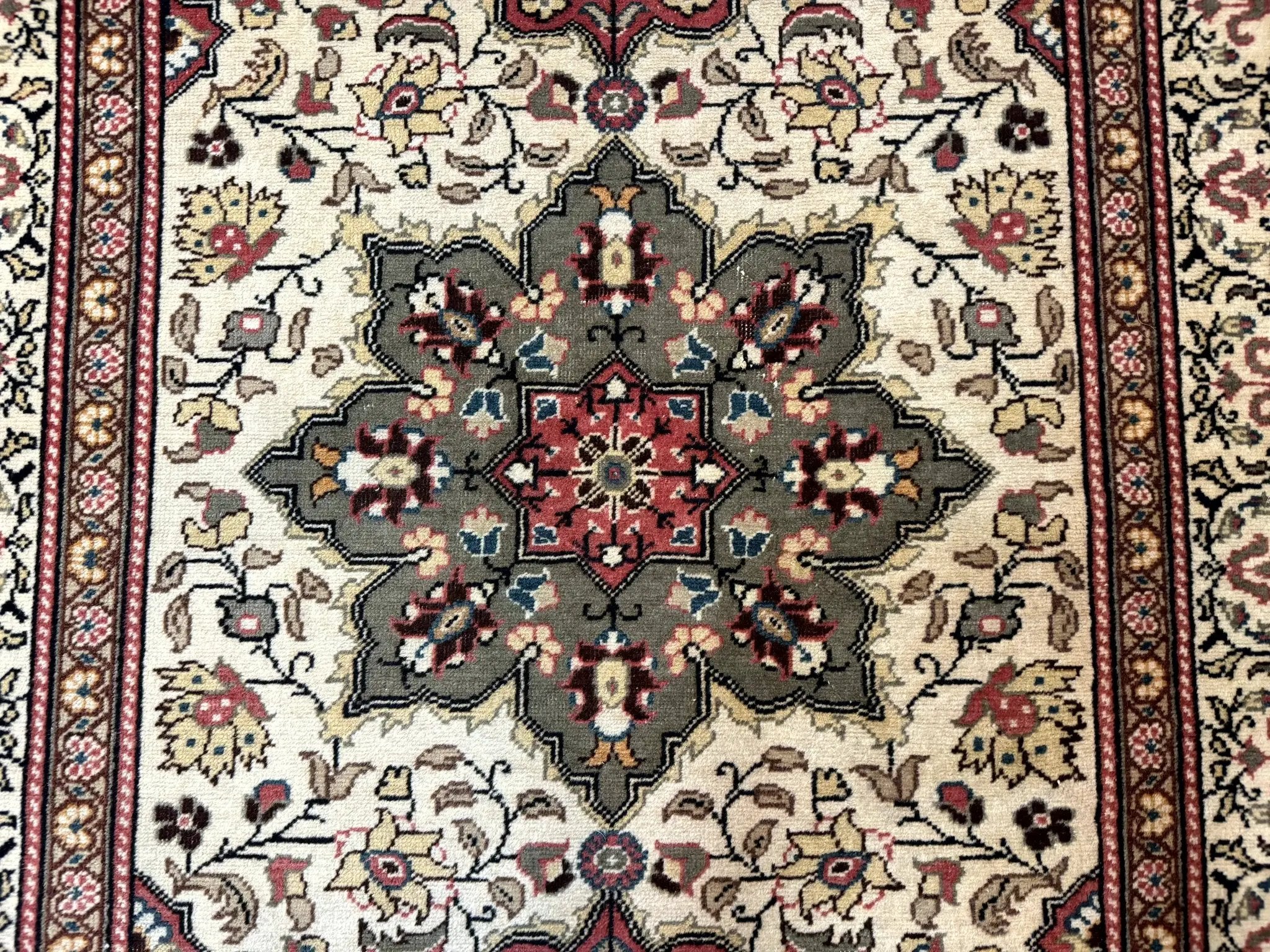 Turkish Sivas Rug 4x6, Floral Medallion, Beige Pink-Red Green, Handmade by Jewel Rugs