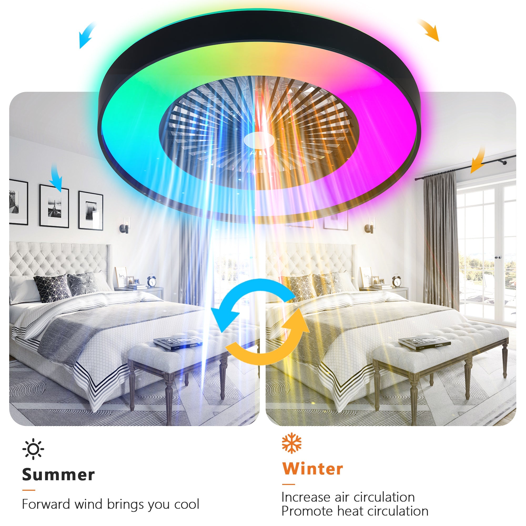 23-Inch Black and White Ceiling Fan Light with LED RGB by HouseOfZazla