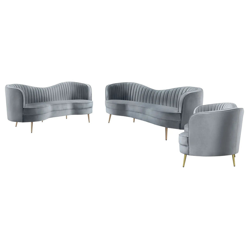 Sophia 3-piece Upholstered Channel Tufted Sofa Set Grey by Unique Piece Furniture