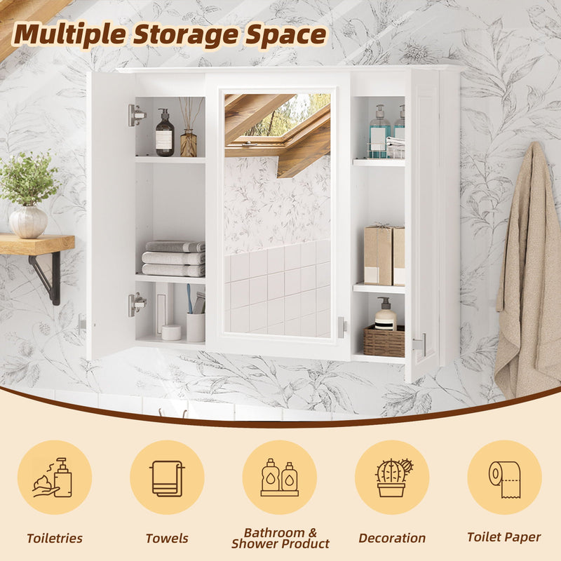 White Wall Mounted Mirror Cabinet with 5 Adjustable Shelves - Bathroom Storage, photo 11 of 15