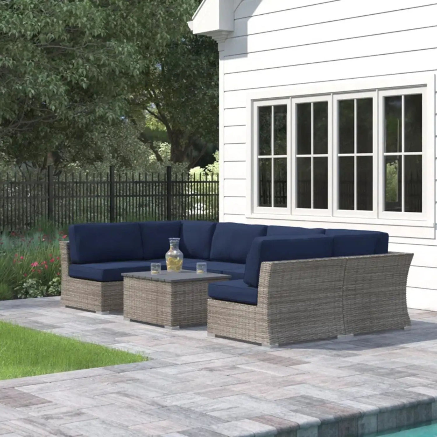 Wicker Sectional Sofa With Cushions And Table by HouseOfZazla