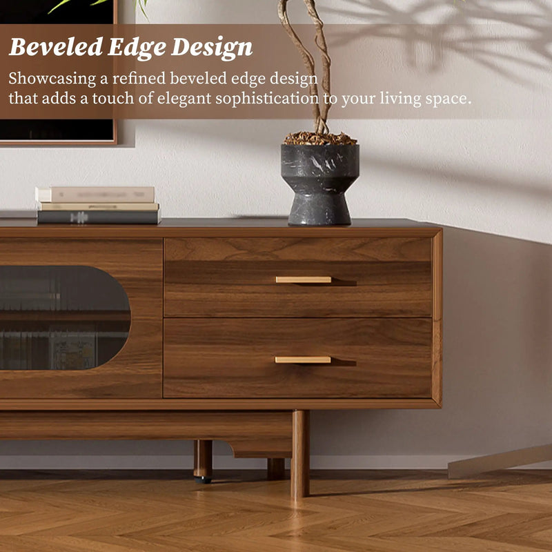 Modern TV Stand With Fluted Glass Doors & 2 Drawers by HouseOfZazla