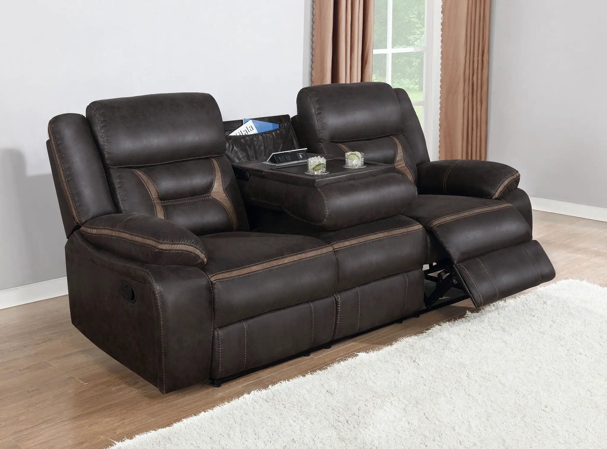 Greer Upholstered Motion Reclining Sofa Brown by Unique Piece Furniture