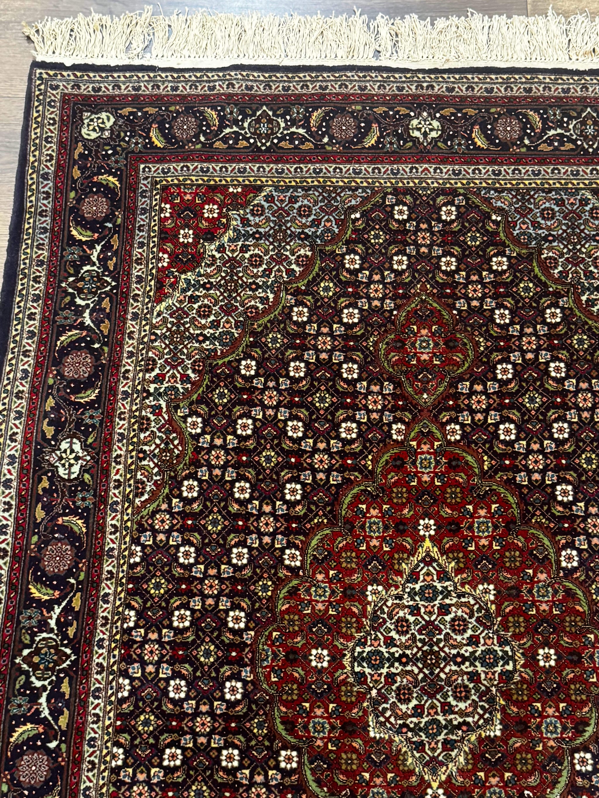Persian Tabriz Rug 3x5, Wool on Silk Foundation, Very Fine 550 KPSI, Dark Navy Blue by Jewel Rugs