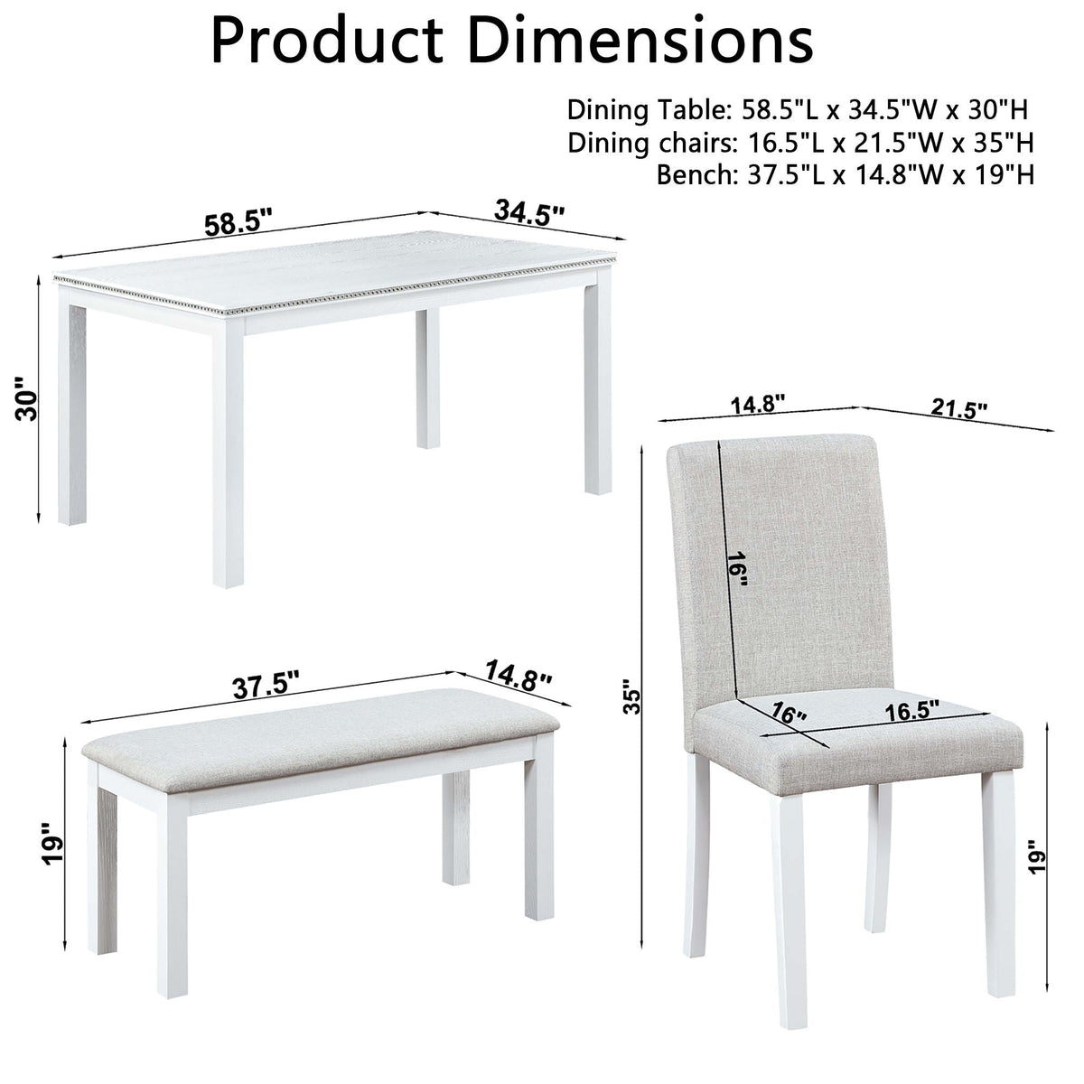 Dining Table Set with Crystal Decoration and Upholstered Chairs - Gray or White, photo 18 of 24