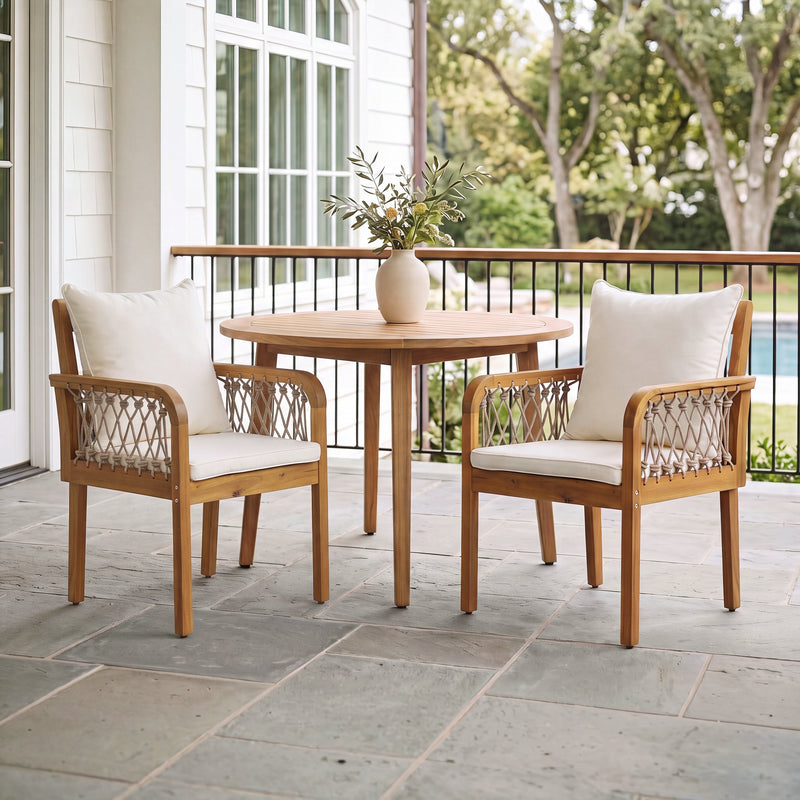 Outdoor Acacia Wood Chairs with Woven Rope Arms - Natural Finish, photo 2 of 10