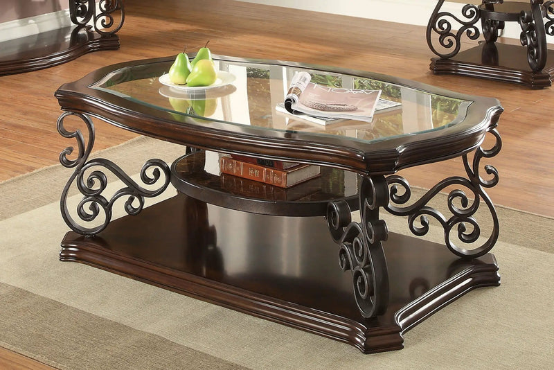 Laney 1-shelf Glass Top Rectangular Coffee Table Deep Merlot by Unique Piece Furniture