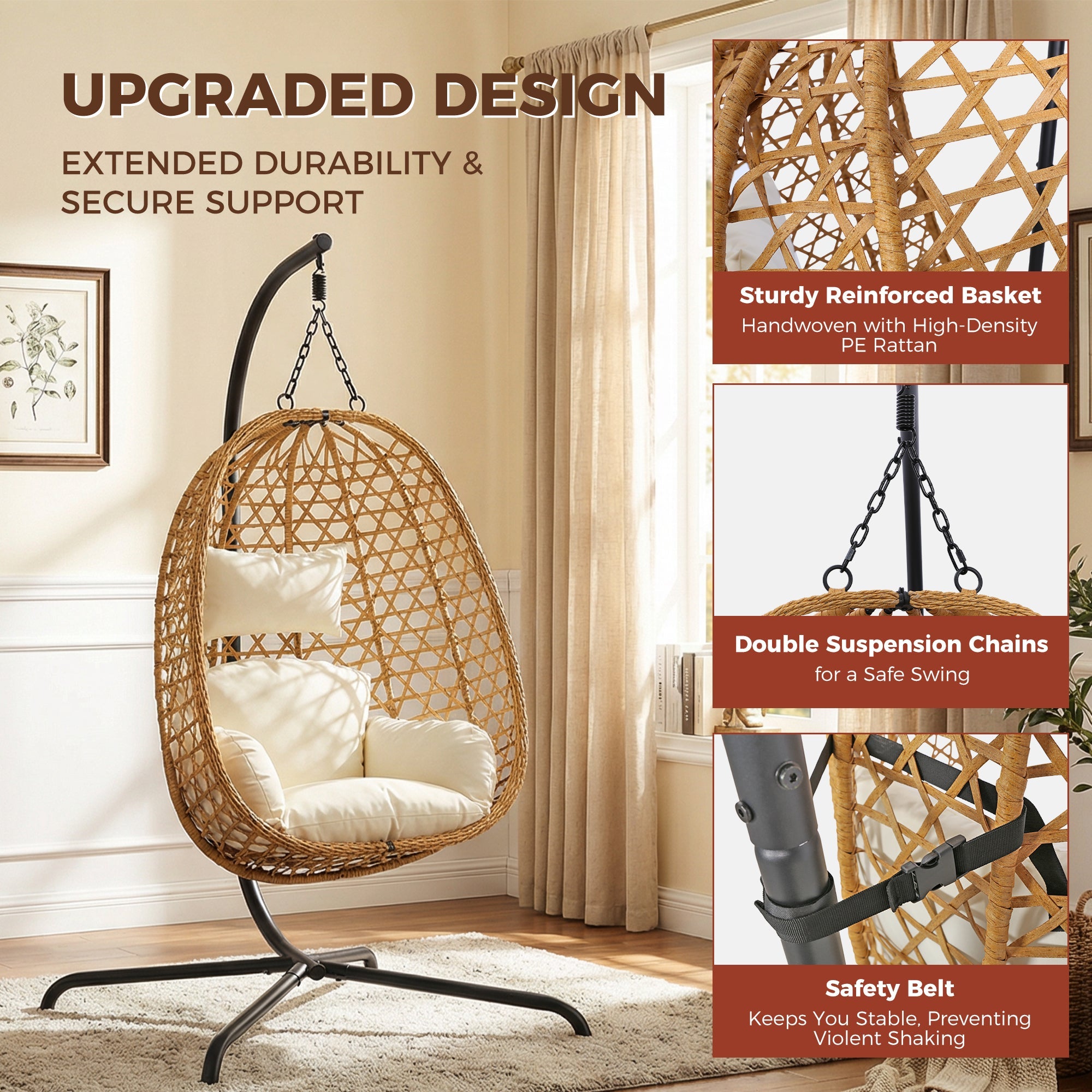 Egg Chair with Stand, Patio Wicker Hanging Chair, Hammock Swing Chair by HouseOfZazla