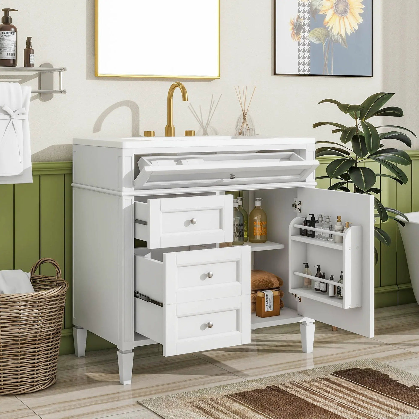Bathroom Vanity With Top Sink, 2 Drawers And Tip Out Drawer by HouseOfZazla