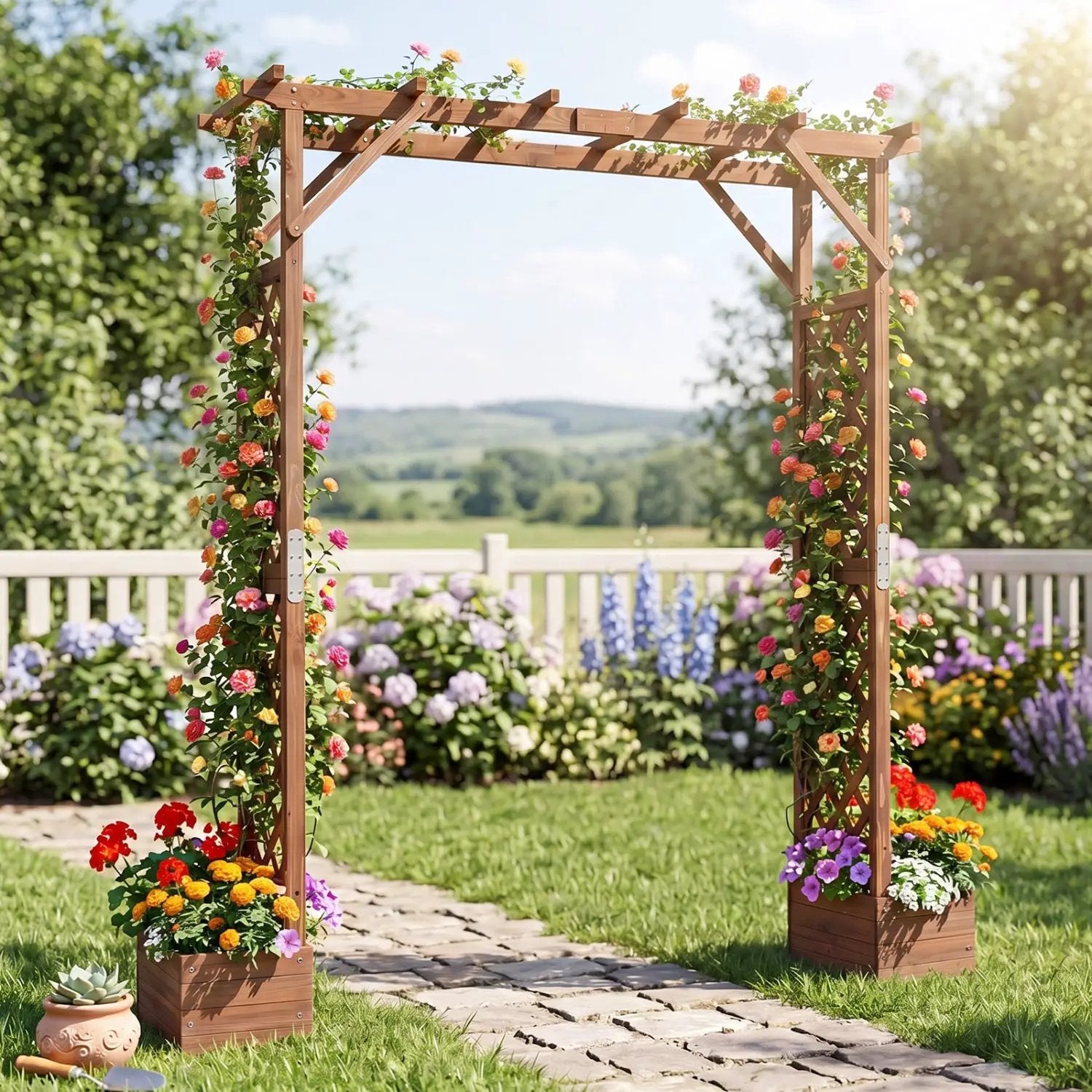 Garden Arbor with Planter Boxes 87in Tall Wooden Trellis by DirectDeals