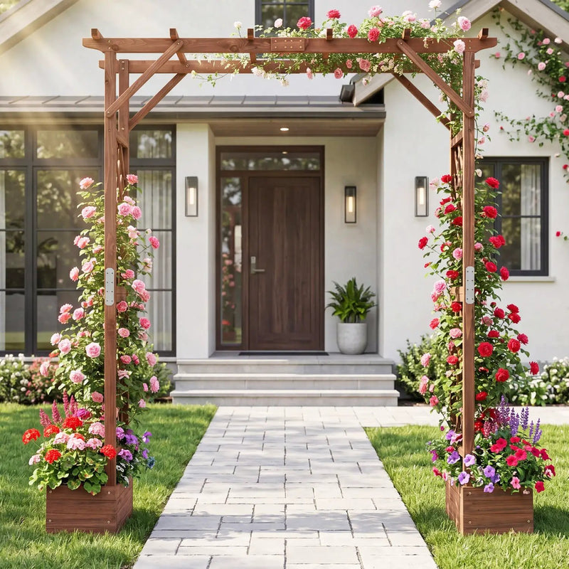 Garden Arbor with Planter Boxes 87in Tall Wooden Trellis by DirectDeals