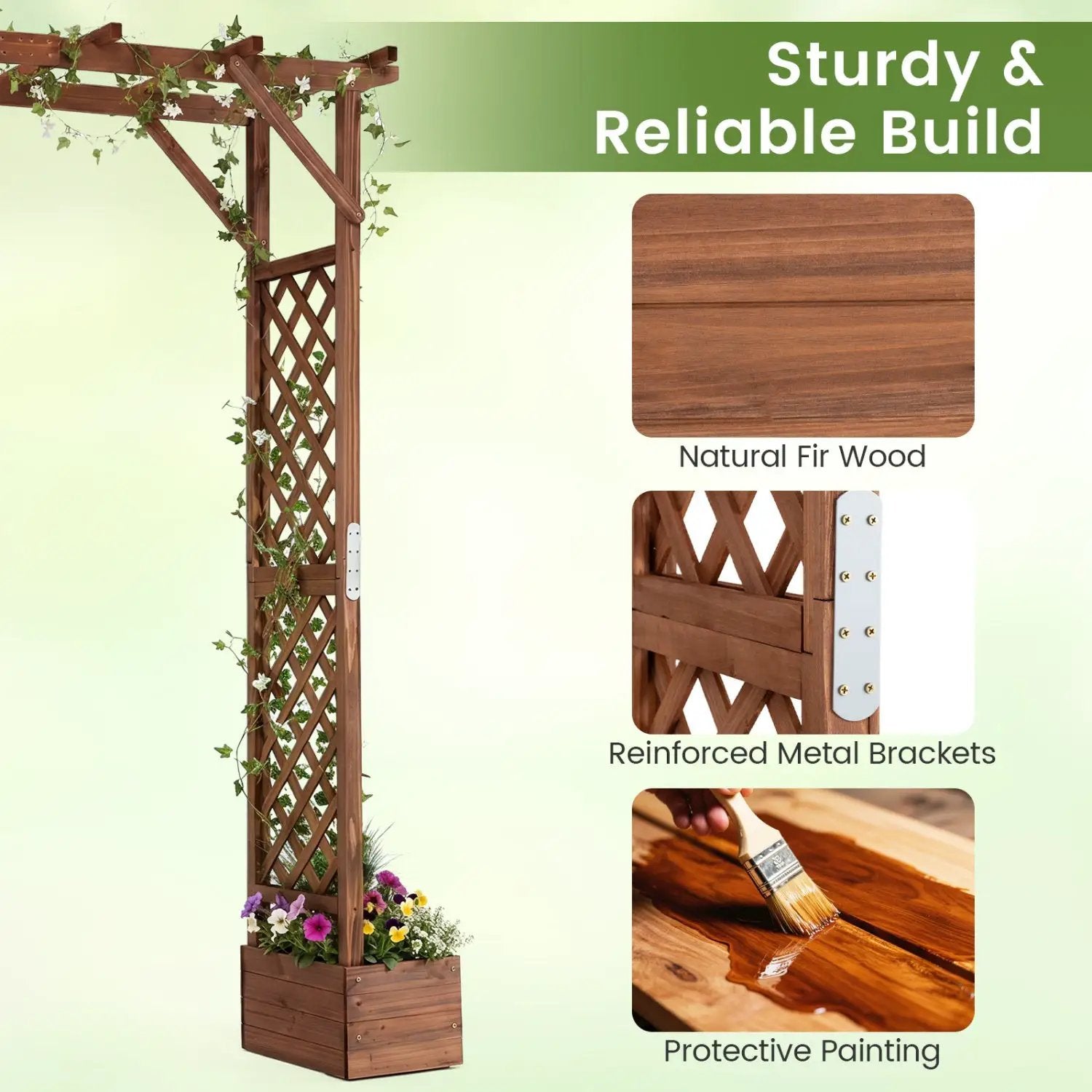 Garden Arbor with Planter Boxes 87in Tall Wooden Trellis by DirectDeals