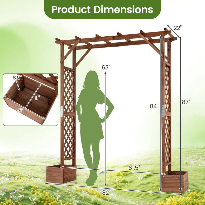 Garden Arbor with Planter Boxes 87in Tall Wooden Trellis by DirectDeals