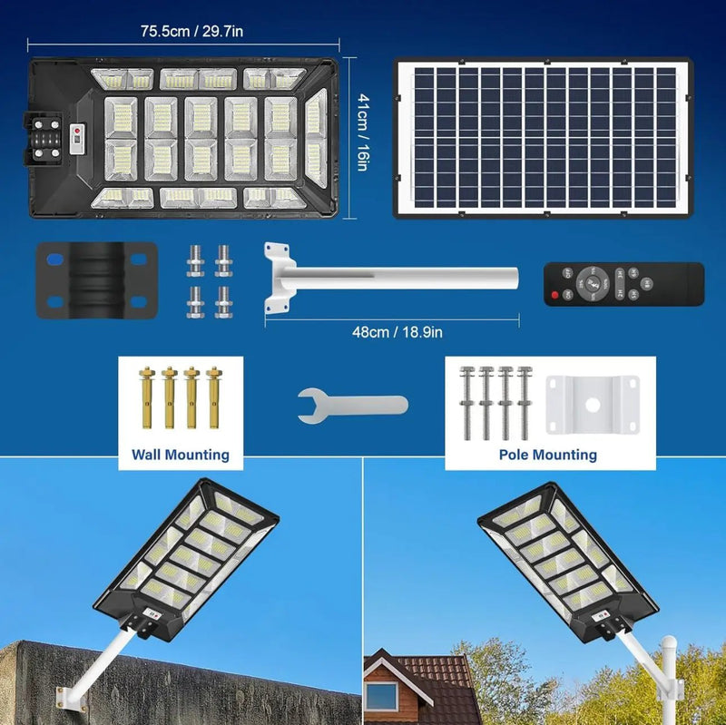 8800W Solar Street Lights Outdoor Waterproof 6500K Dusk to Dawn 180000 Lumen Motion Sensor Super Bright Solar Parking Lot Light by Outdoor Solar Outlet