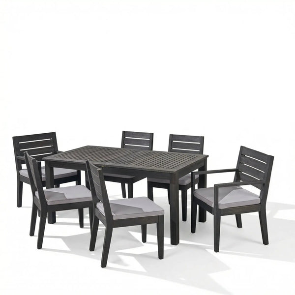 Outdoor Acacia Wood 7 Piece Expandable Dining Set, Sandblasted