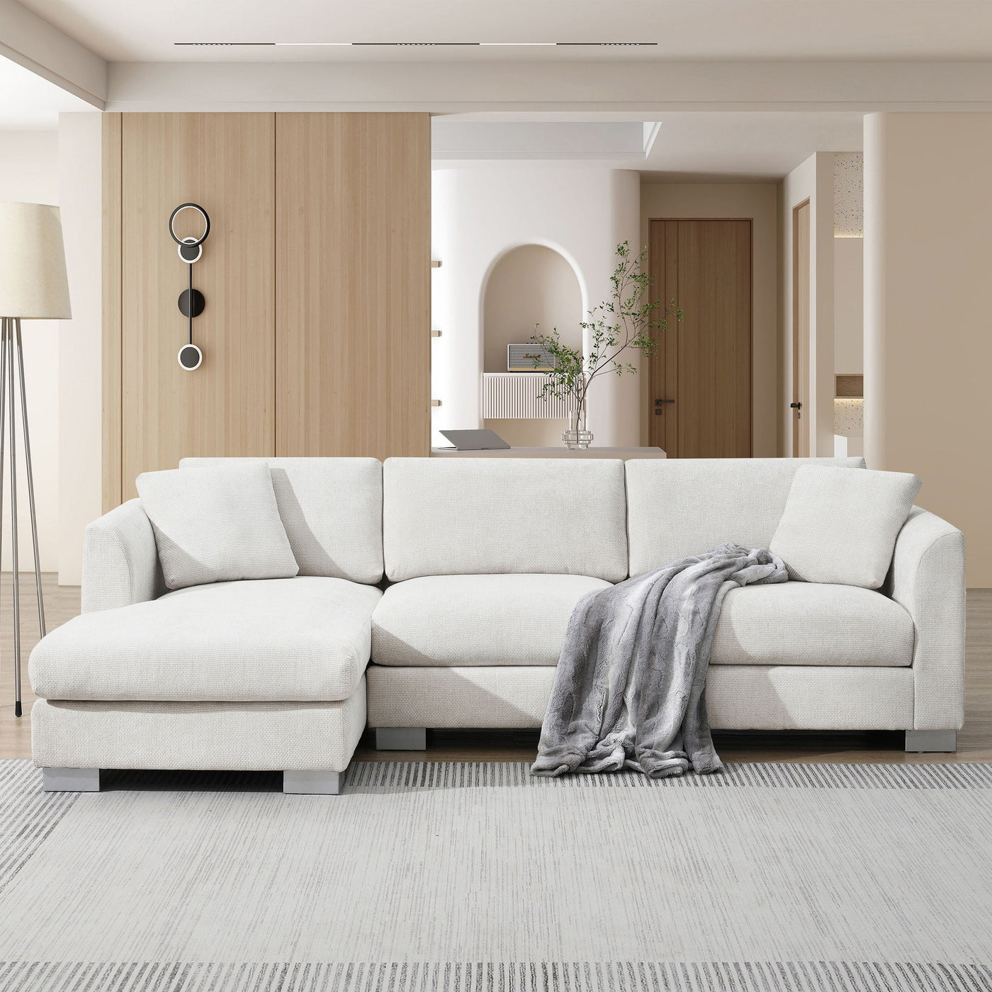 Modern Cloud Sectional Sofa L Shaped Luxury Couch Set With 2 Free Pillows 4 Seat With Oversized Chaise by Unique Piece Furniture